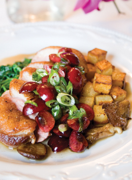 Seared duck with cherry salsa