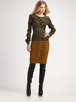 Burberry Prorsum X Slash Long Sleeve Top and Jersey Plisse Pencil Skirt (saks.com)
