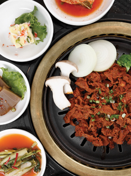 Spicy barbecue pork hangs with some incendiary accompaniments.