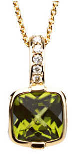 Genuine Checkerboard Peridot & Diamond Necklace