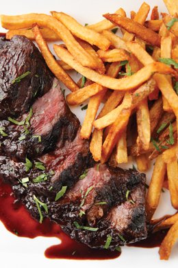 Hanger Steak, cabernet shallot reduction & pommes frites