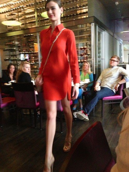 IMG_5261 Model rocks the trend in a Vince tunic and too-die-for Prada heels (Photo by Natalie Kaar)
