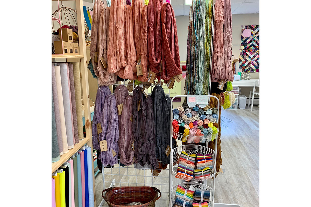 yarn hanging on shelf