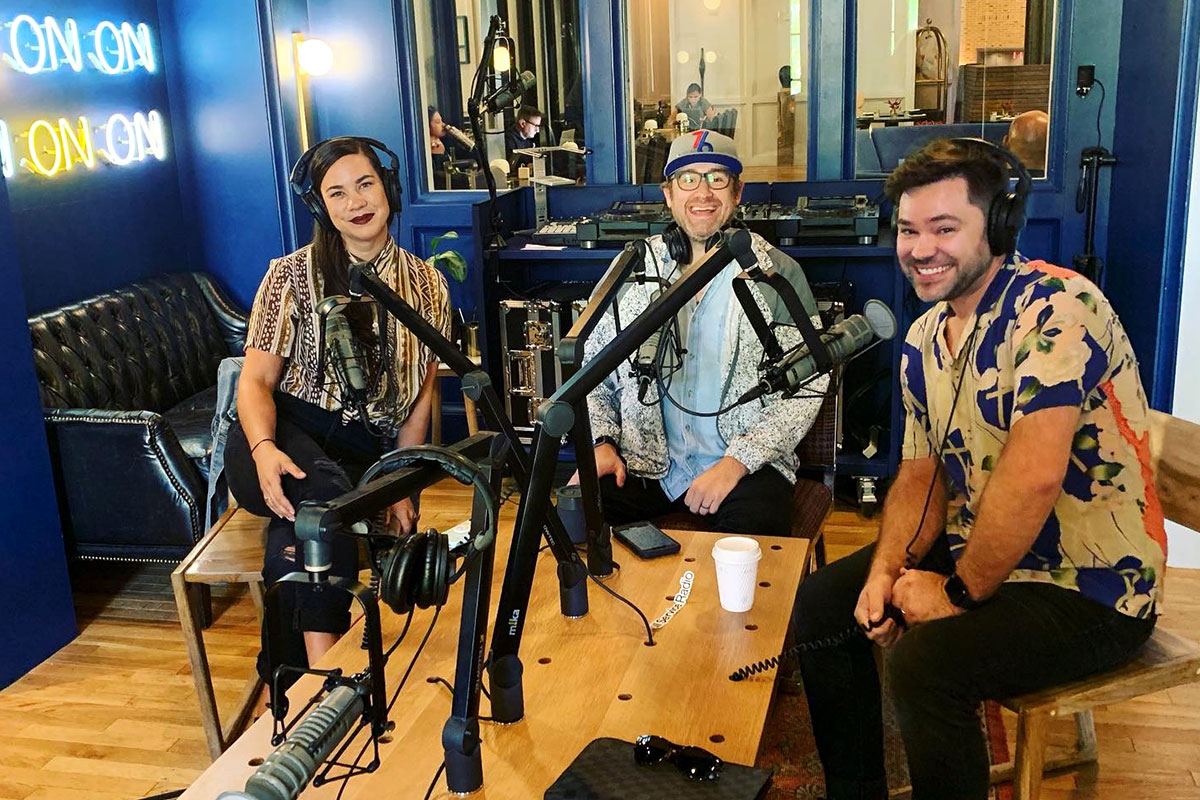 three people in recording studio