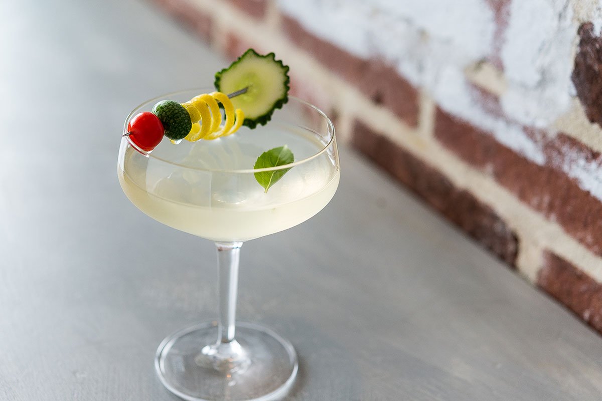cocktail with fruit on stick