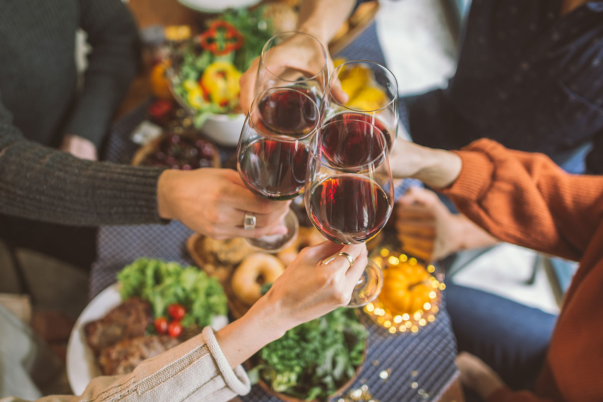 wine above thanksgiving dinner